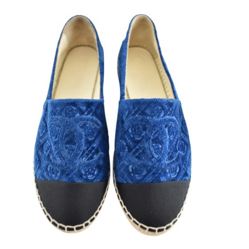 Hostpick Chanel navy velvet cord cruise espadrille